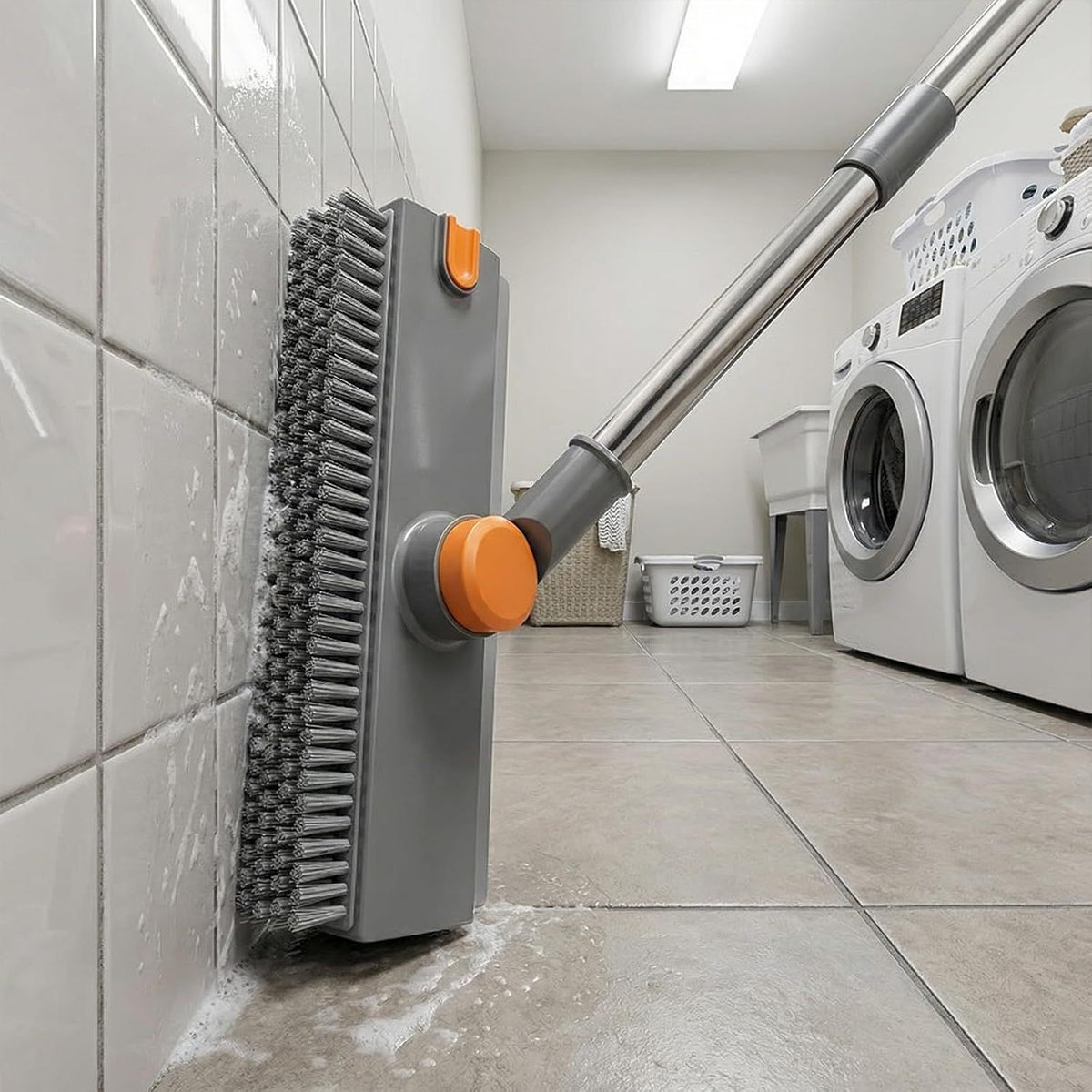 Scrubbing a tiled wall