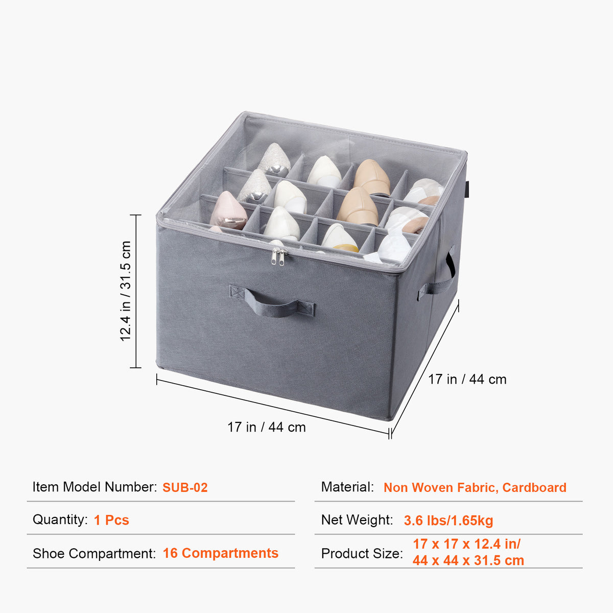 Shoe storage box dimensions 17 x 17 x 12.4 in