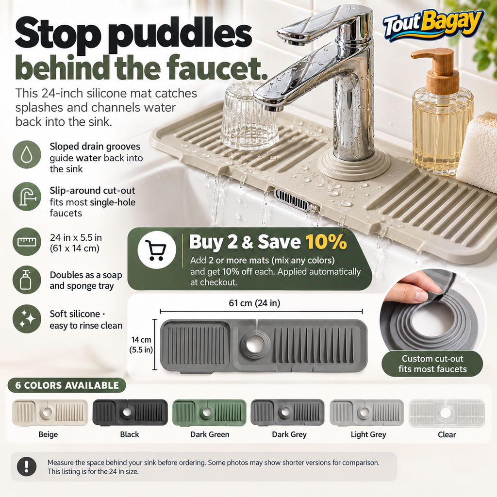 24" Silicone Faucet Splash Mat for Kitchen Sink