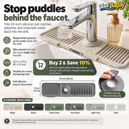 24" Silicone Faucet Splash Mat for Kitchen Sink
