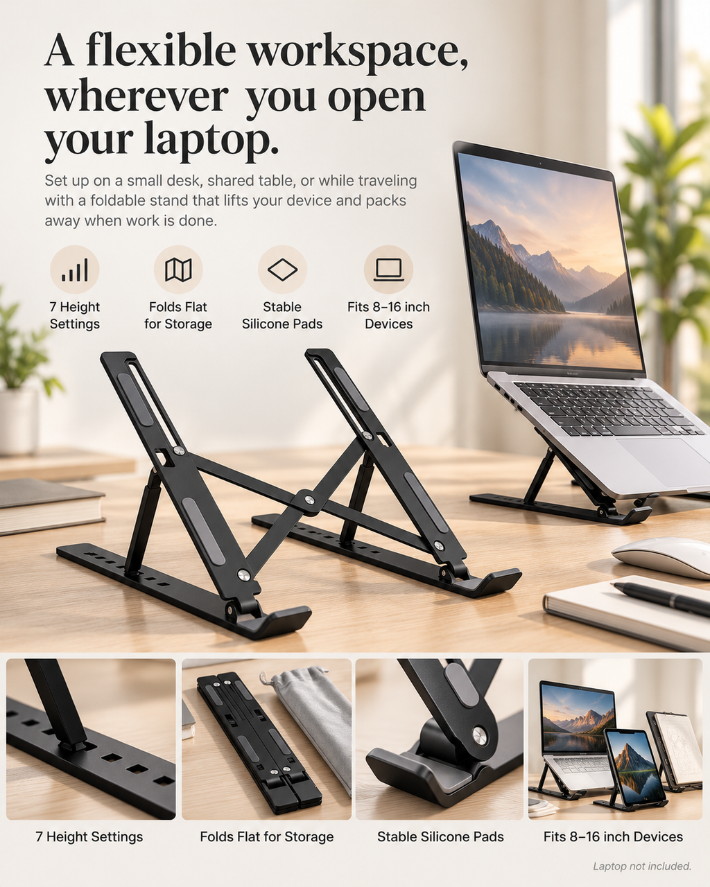 Portable Adjustable Laptop Stand | Foldable Desk Riser