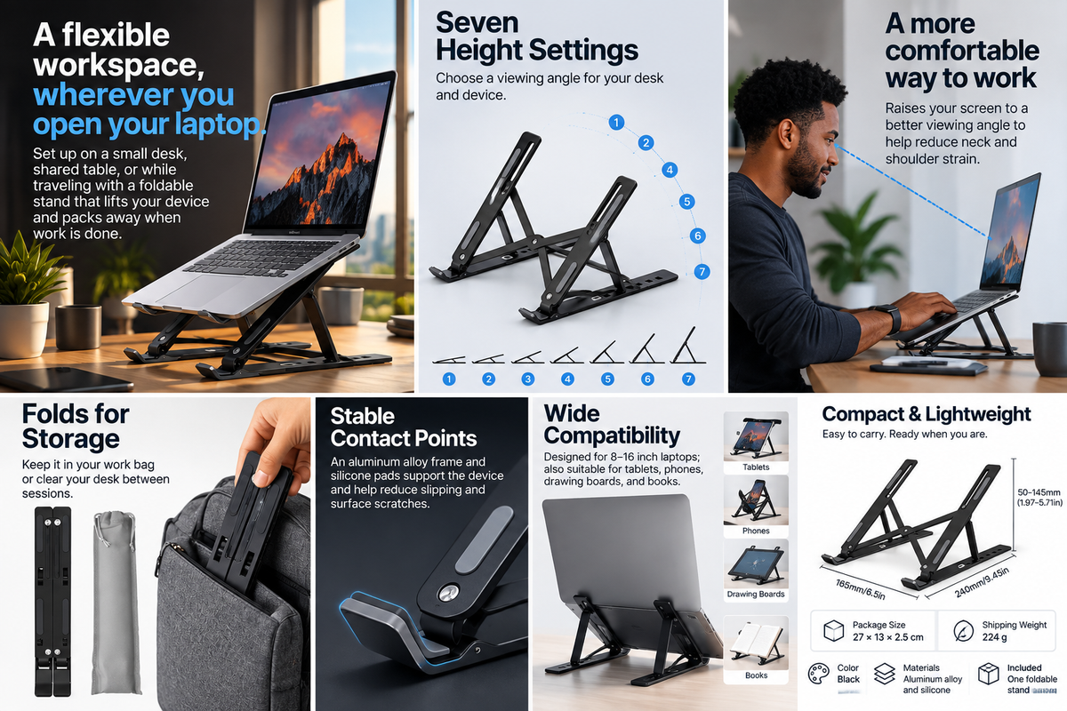 Portable Adjustable Laptop Stand | Foldable Desk Riser