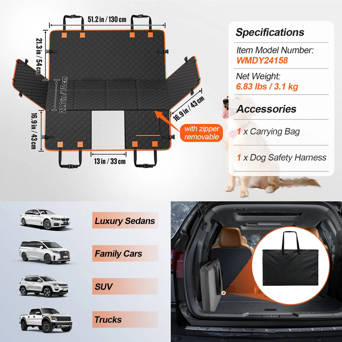 Heavy-Duty Back Seat Extender & Dog Hammock