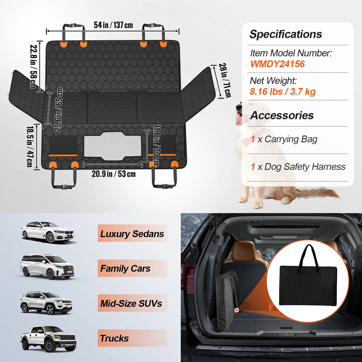 Heavy-Duty Back Seat Extender & Dog Hammock