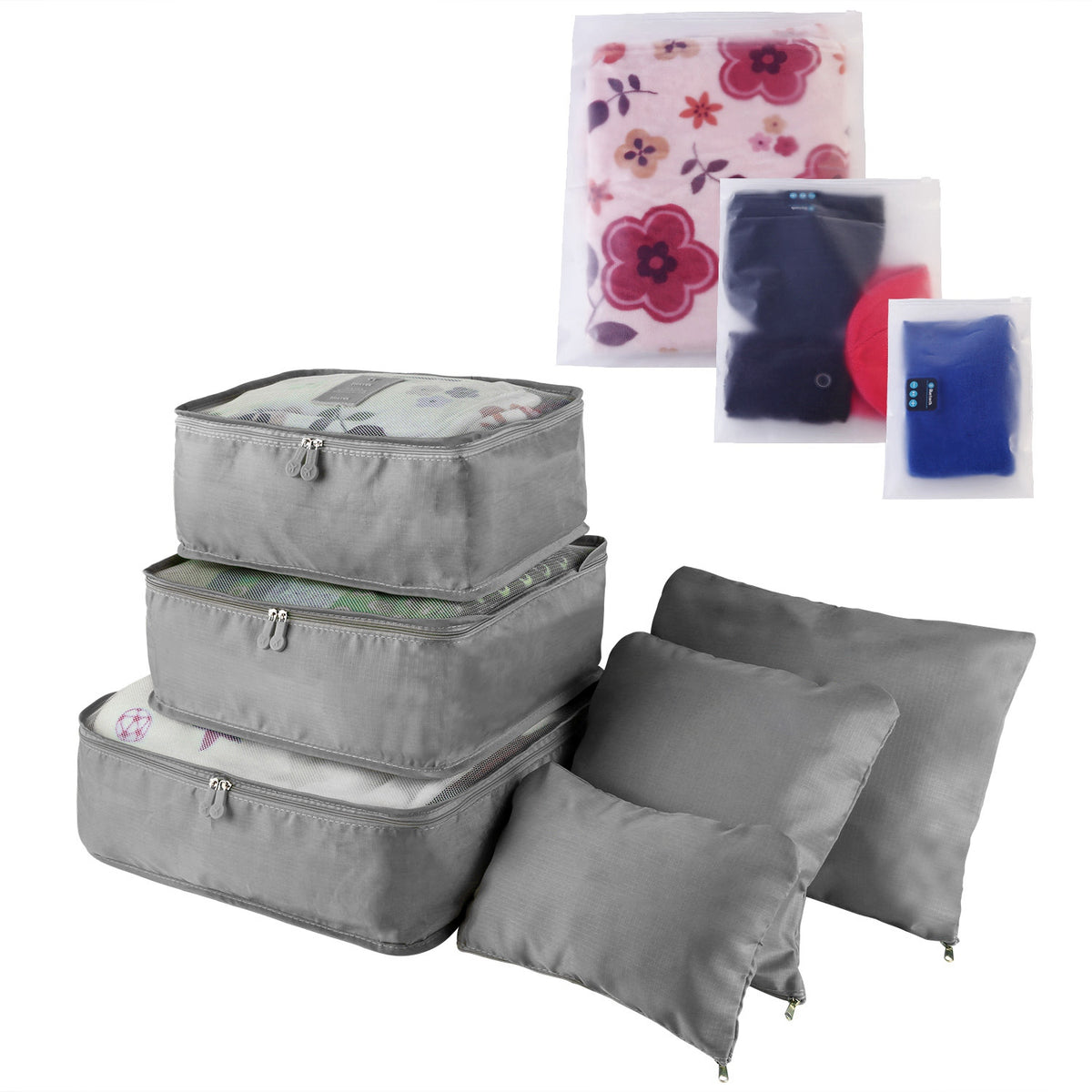 9-piece packing cube set in grey