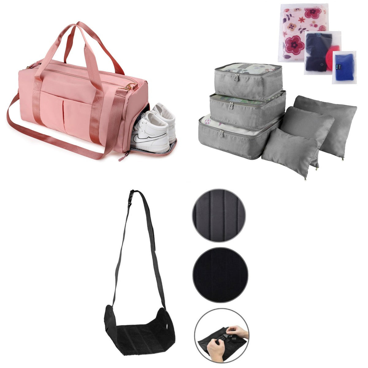 Travel Essentials Set: duffel bag, packing cubes and foot hammock