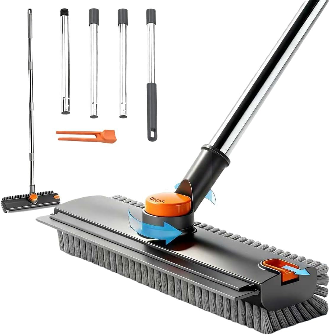 3-in-1 floor scrub brush with handle sections and detail tool