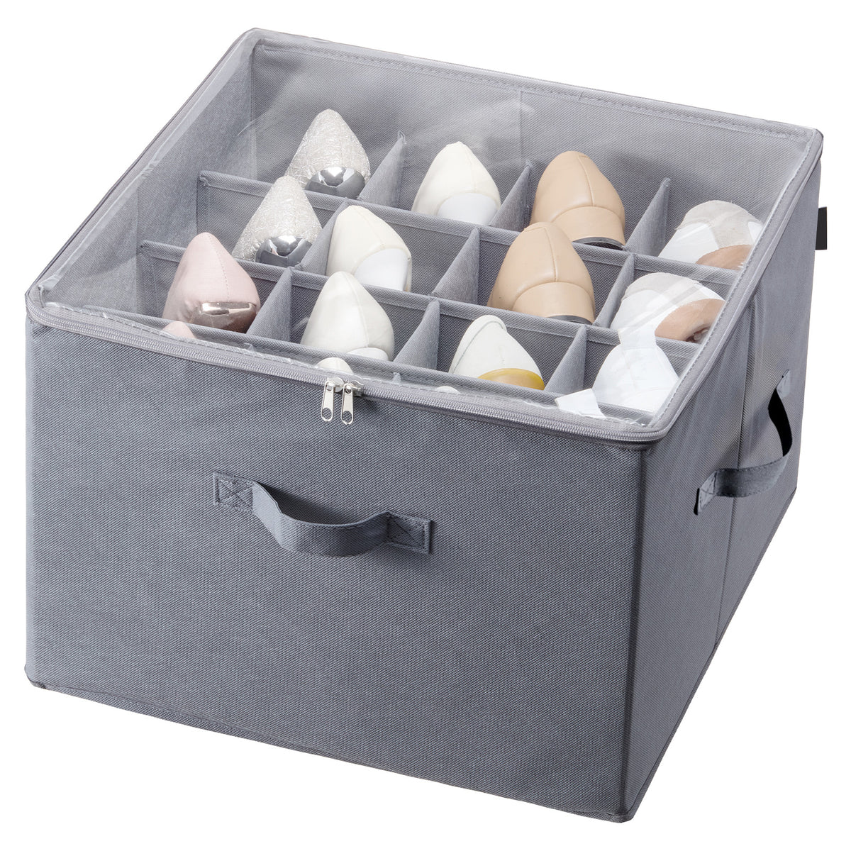 16-compartment shoe storage box with clear zip lid