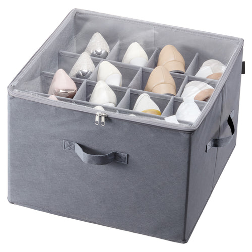 16-compartment shoe storage box with clear zip lid