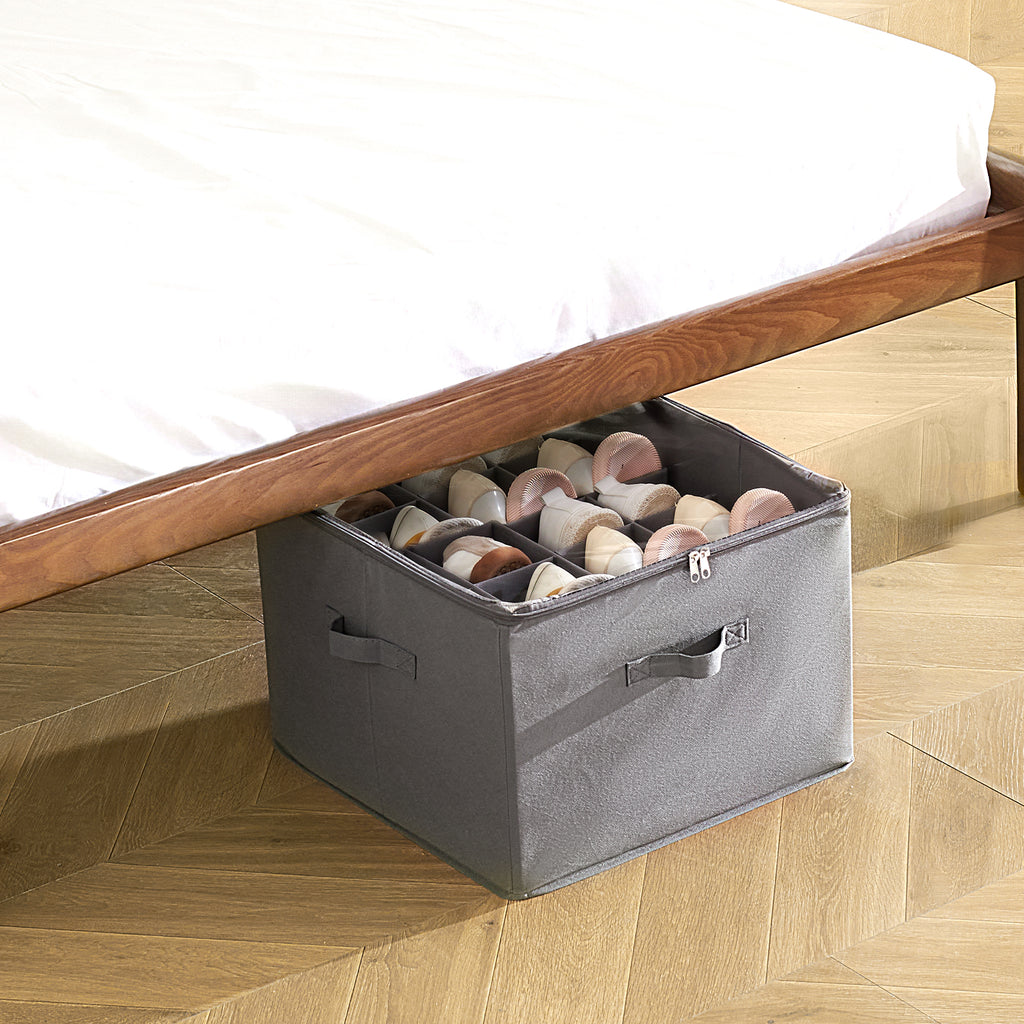 Shoe box under a bed with high clearance