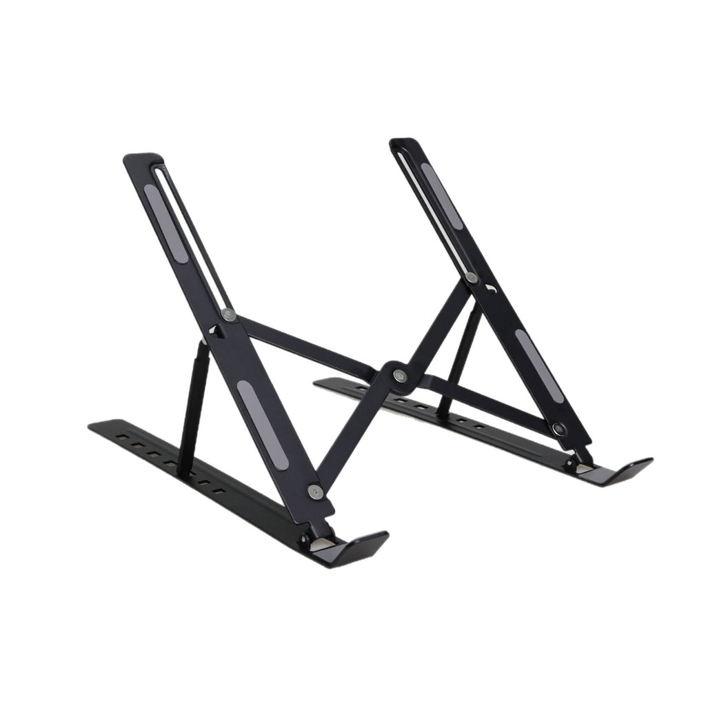 Black foldable adjustable laptop stand shown alone